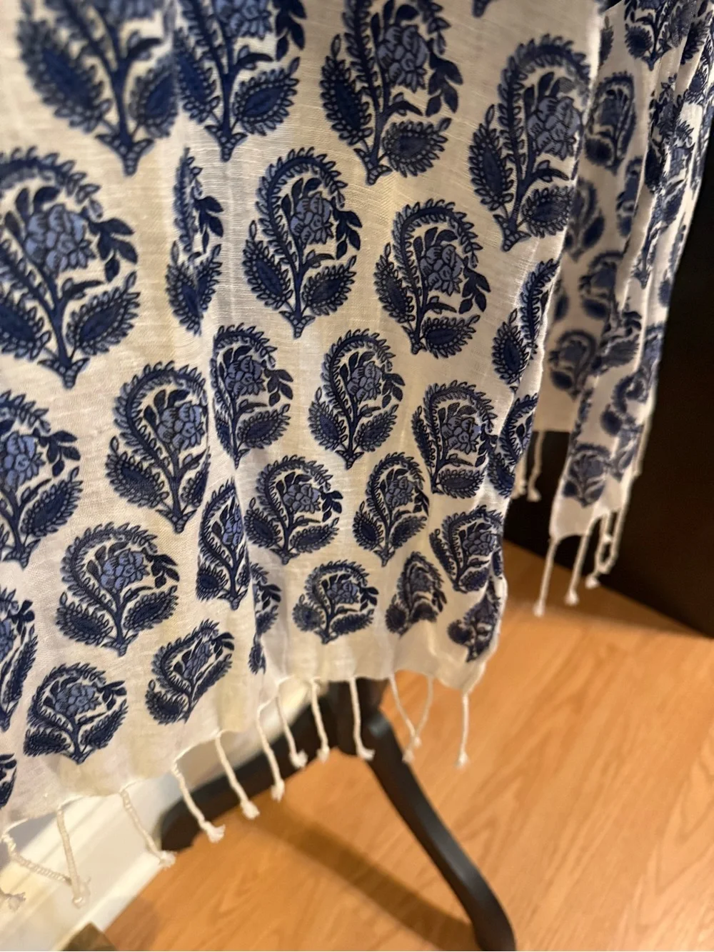 White & Navy Printed Open-Front Women’s Kimono